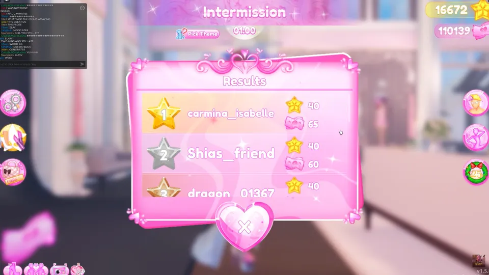 After everyone finishes their runway turn, players vote for the outfits