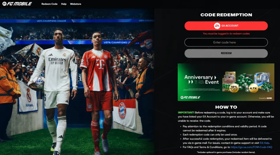 fc mobile 26 codes redeem page