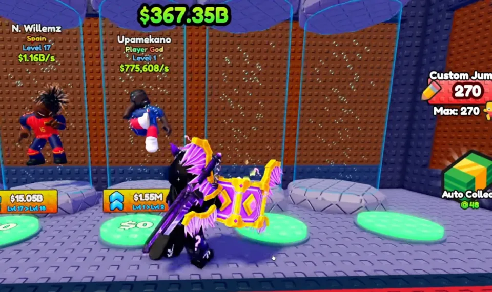 Escaping a soccer player guard with an OG Lucky Block in Roblox Jump to Steal Soccer Players
