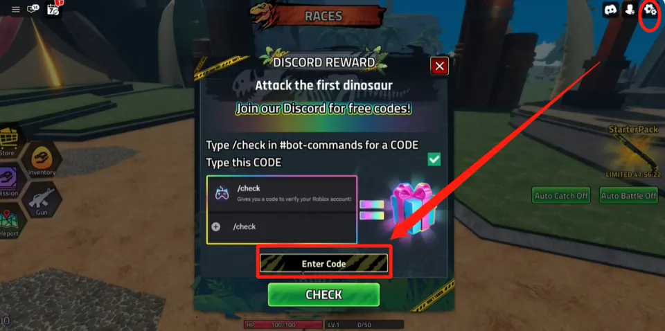Redeem Codes in Roblox Dino Hunters