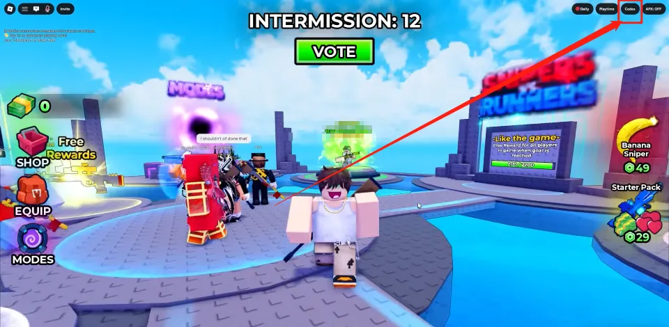 Find and select the Codes button